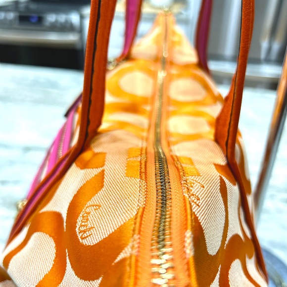 Coach Authentic Poppy Op Art Signature Jacquard Lined Shoulder/Tote Bag - Picture 10 of 12